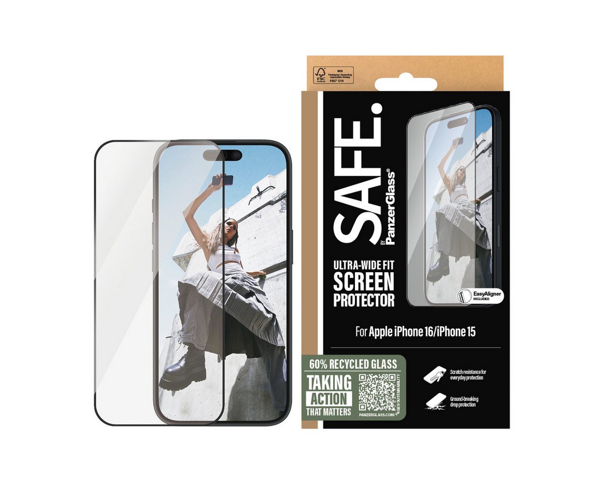 SAFE by PanzerGlass Displayschutzglas Ultra-Wide Fit Screen Protection für Apple iPhone 15, Apple iPhone 16, Displayschutzfolie, Schutzfolie, Bildschirmschutz, kratz- & stoßfest SAFE by PanzerGlass Displayschutzglas Ultra-Wide Fit Screen Protection für Apple iPhone 15, Apple iPhone 16, Displayschutzfolie, Schutzfolie, Bildschirmschutz, kratz- & stoßfest von SAFE by PanzerGlass