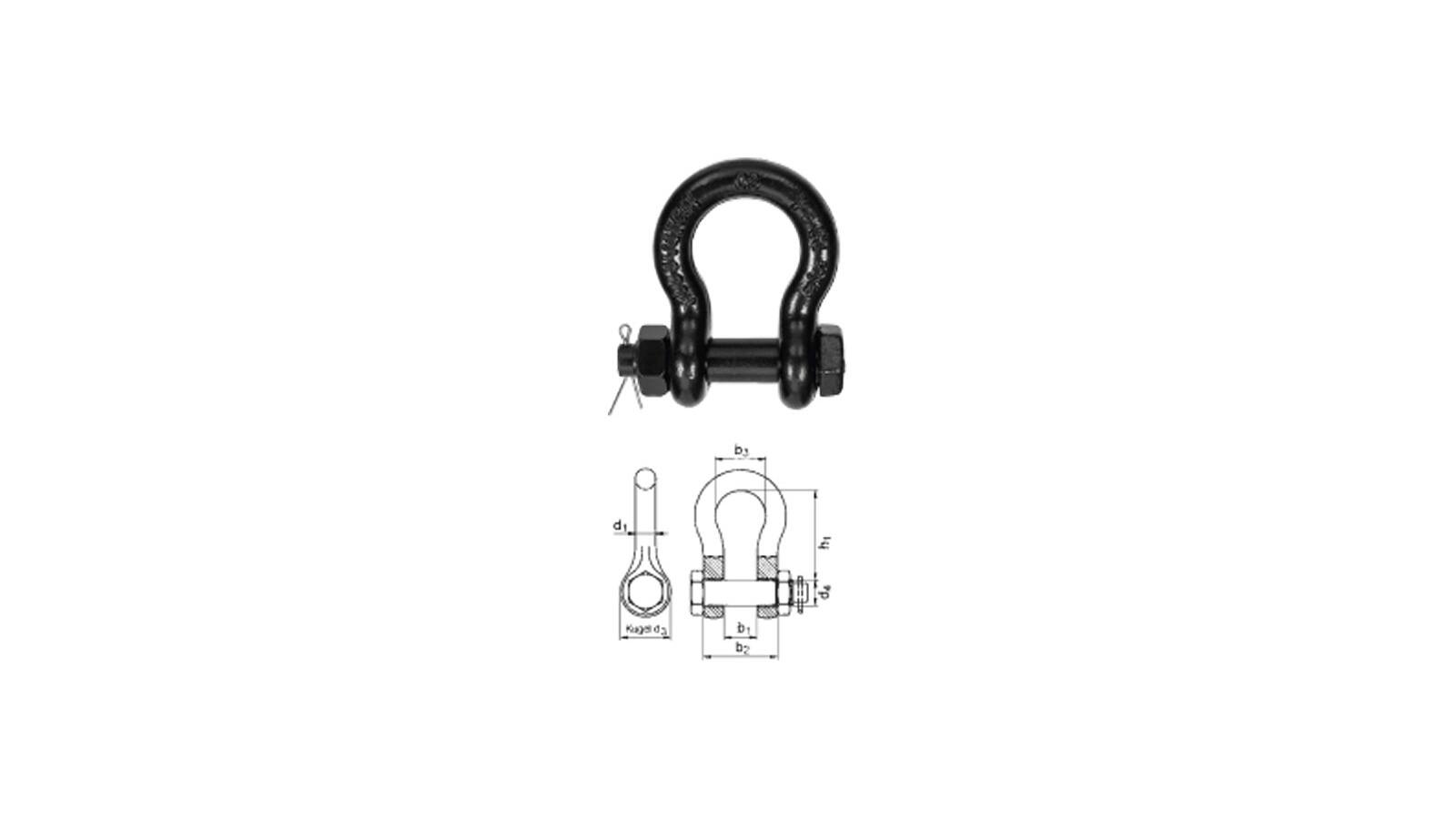 Safetex Schäkel mit Bolzen, Mutter und Splint, abriebfest, schwarz, Nutzlast 6500 kg Safetex Schäkel mit Bolzen, Mutter und Splint, abriebfest, schwarz, Nutzlast 6500 kg von SAFETEX