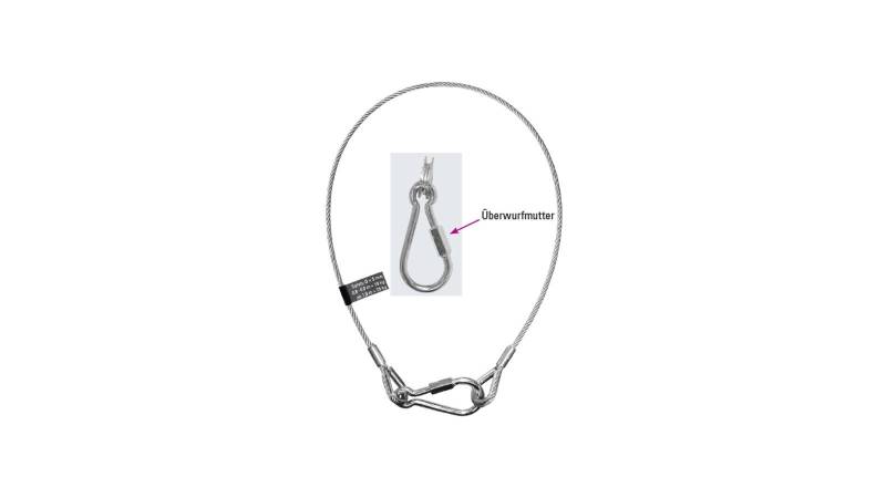 Safetex Sicherungsseil mit Kauschen und Karabinerhaken nach DGUV, Seil-Ø 6 mm, Nutzlast 22 kg, Nutzlänge 0,6 m von SAFETEX