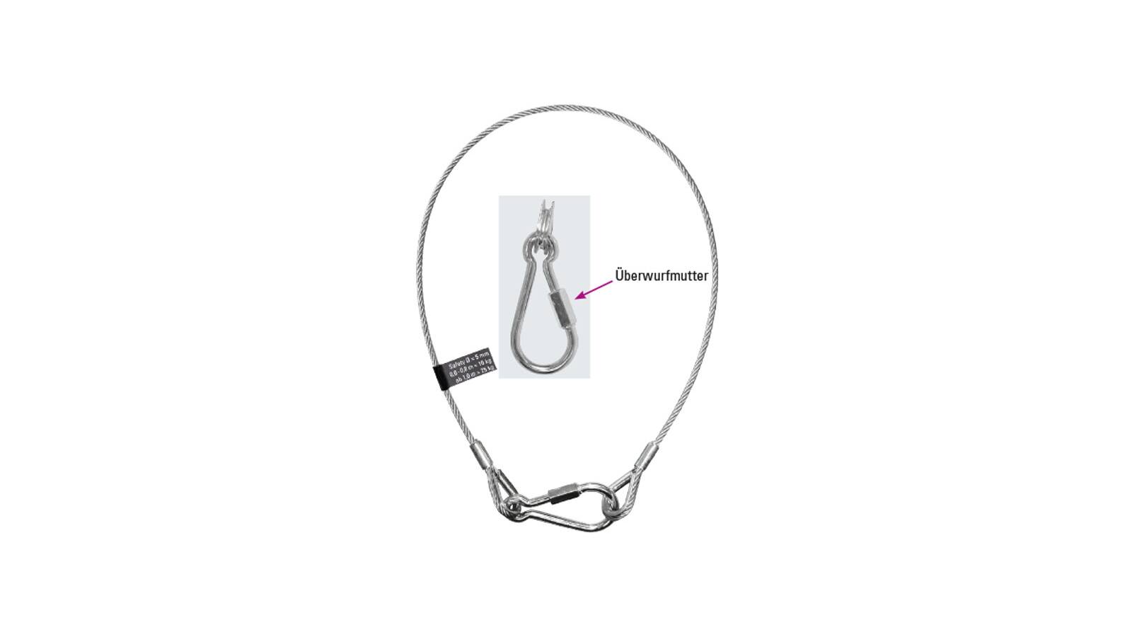 Safetex Sicherungsseil mit Kauschen und Karabinerhaken nach DGUV, Seil-Ø 6 mm, Nutzlast 36 kg, Nutzlänge 1,0 m von SAFETEX