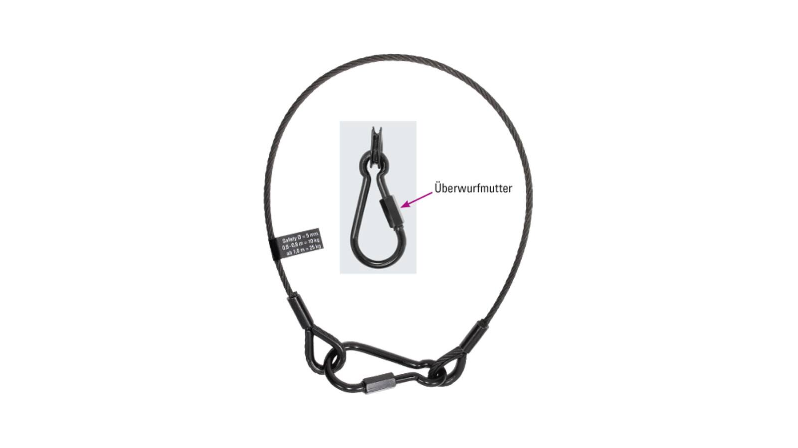 Safetex Sicherungsseile Blackline nach DGUV, Sei-Ø 4 mm, Nutzlast 10 kg, Nutzlänge 0,6 m von SAFETEX