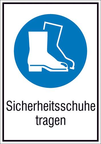 Gebotsschild Fußschutz benutzen Folie selbstklebend (B x H) 131mm x 185mm ISO 7010 1St. von SAFETYMARKING