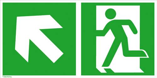 SafetyMarking Fluchtwegschild Aluminium Notausgang links, Richtungsangabe links aufwärts 15.3048 (B von SAFETYMARKING