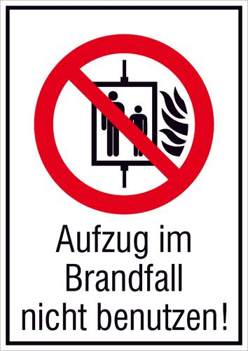 Verbotsschild Aufzug im Brandfall nicht benutzen Folie selbstklebend (B x H) 105mm x 148mm ISO 7010 von SAFETYMARKING