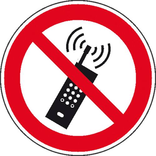 Verbotsschild Eingeschaltetete Mobiltelefone verboten Folie selbstklebend (Ø) 200mm ISO 7010 1St. von SAFETYMARKING