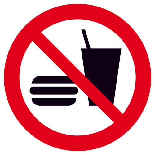 Verbotsschild Essen und Trinken verboten Folie selbstklebend (Ø) 200mm ISO 7010 1St. von SAFETYMARKING