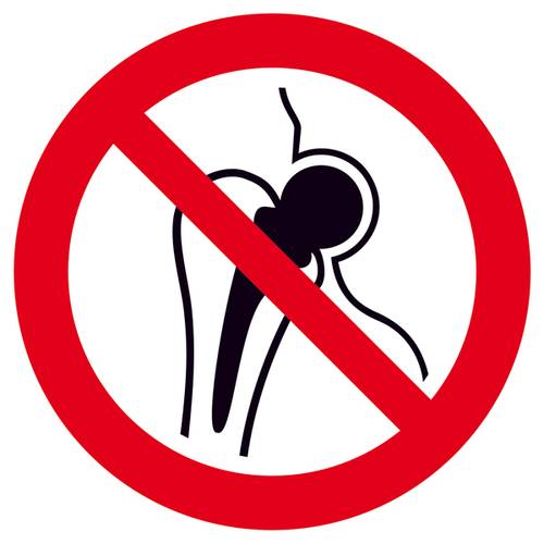 Verbotsschild Kein Zutritt für Personen mit Implantaten aus Metall Folie selbstklebend (Ø) 100mm I von SAFETYMARKING
