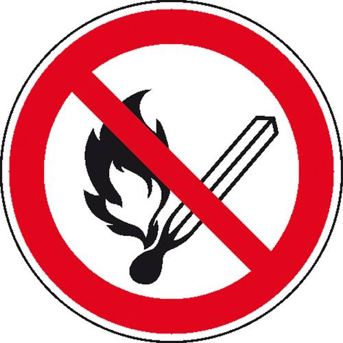 Verbotsschild Keine offene Flamme, Feuer, offene Zündquelle und Rauchen verboten Folie selbstkleben von SAFETYMARKING