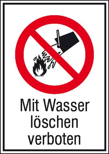 Verbotsschild Mit Wasser löschen verboten Aluminium (B x H) 131mm x 185mm ISO 7010 1St. von SAFETYMARKING