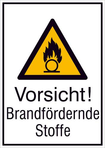 Warn-Kombischild Vorsicht! Brandfördernde Stoffe Folie selbstklebend (B x H) 131mm x 185mm ISO 7010 von SAFETYMARKING