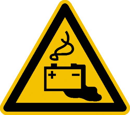 Warnschild Gefahren durch das Aufladen von Batterien Folie selbstklebend 315mm ISO 7010 1St. von SAFETYMARKING
