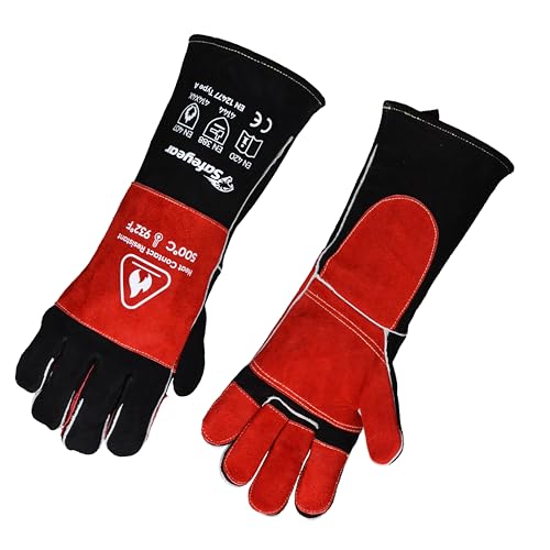 SAFEYEAR 932°F/500°C Lederschmiede Schweißhandschuhe, Kevlar-Nähen, hitzebeständige Arbeitshandschuhe für Schweißen, Kamin, Herd, Ofen, Grill, Grill, Gartenarbeit, Holzbrennung, 16in/40cm von SAFEYEAR