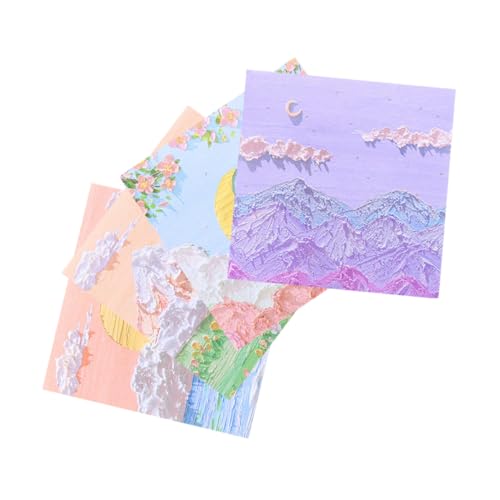 SAFIGLE 4 Vintage Landschaft Schule Pastell Memo Ästhetische Ölpads Malerei Bunte Dekorative Urlaubsaufkleber Bulk Landschaftsaufkleber Süße Briefpapieraufkleber Naturpapier von SAFIGLE