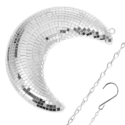SAFIGLE Discokugel Mond Spiegelkugeln Silber Hängende Spiegelkugeln Mondförmige Bühnen-Discokugeln Für Geburtstagsdekoration Im 70Er-Jahre-Stil von SAFIGLE