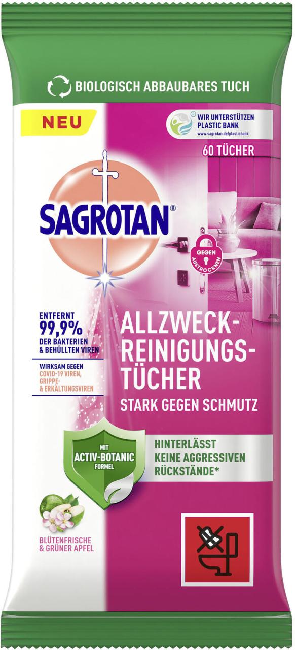 SAGROTAN® feuchte Allzwecktücher BLÜTENFRISCHE & GRÜNER APFEL 60 Tücher von SAGROTAN®