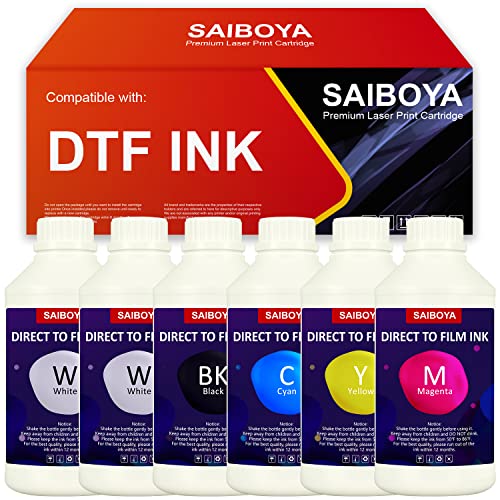 SAIBOYA Tinte 6er 100mL DTF Tinte Nachfüllung für Direct to Fillm DTF Drucker direkt auf Transferfoliendruck auf T-Shirt-Textiltinte (2 Weiß + KCMY) von SAIBOYA