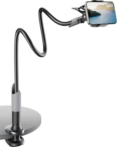 SAIJI Handy Halter für Bett, Schwanenhals Handy Halterung, 360 Drehbare Lang Arm Handy Ständer, für iPhone 15 14 13 12 Pro, 4"-7" Screen (Schwarz) von SAIJI