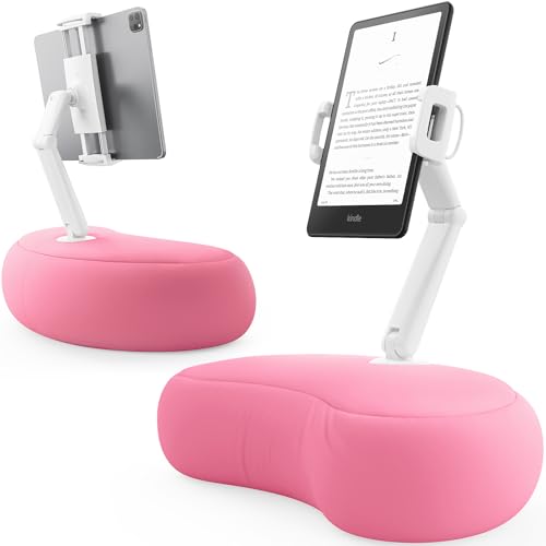 SAIJI Tablet-Halter Kissen, kompatibel mit 11,9 cm - 39,6 cm Kindle, Tablet, Telefon, tragbarer Monitor, 360° verstellbarer Ständer für Bett mit flexiblem Doppelachsenarm und Mikroperlen-Kissen (Rosa) von SAIJI