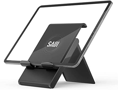 SAIJI Verstellbarer Tablet-Ständer, tragbar, faltbar, kompatibel mit iPad Pro 2020, iPad Air Mini, Nintendo Switch, iPhone 11 Pro Max SE, Samsung Galaxy und Kindle Fire Tablets, Schwarz von SAIJI