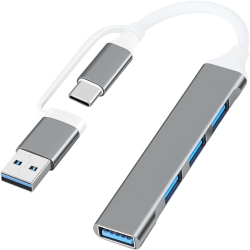 SAISN USB C Hub Multiport Adapter 2 in 1 Portable USB C to USB Hub 3.0 Aluminum USB Type C Hub Data Splitter for MacBook Pro/Air, Laptop, PS4, PS5, Printer, Grey von SAISN