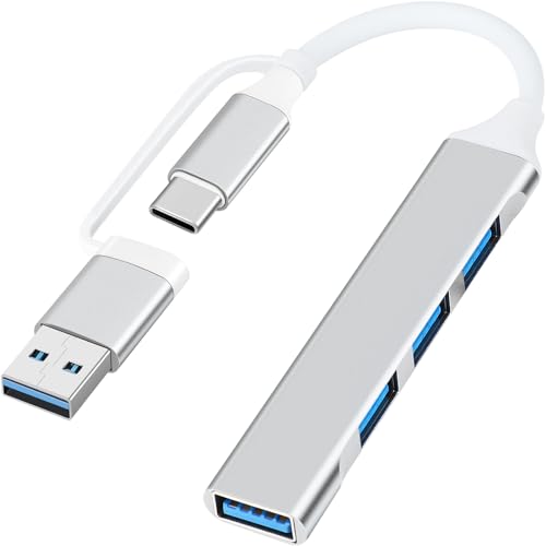 SAISN USB C Hub Multiport Adapter 2 in 1 Portable USB C to USB Hub 3.0 Aluminum USB Type C Hub Data Splitter for MacBook Pro/Air, Laptop, PS4, PS5, Printer, Silver von SAISN