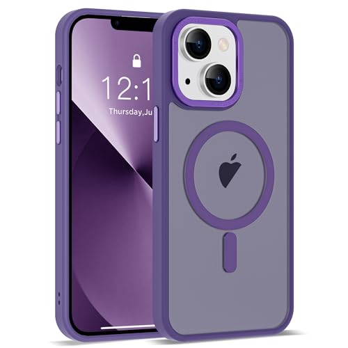 SAITONG Schutzhülle für iPhone 13 und iPhone 14, durchscheinend, magnetisch, 15,5 cm (6,1 Zoll), tolles Griffgefühl, kompatibel mit Mag-Safe), Violett von SAITONG
