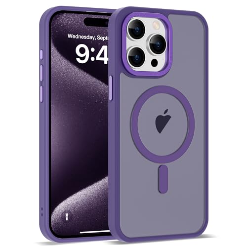 SAITONG Schutzhülle für iPhone 15 Pro Max, durchscheinend, magnetisch, 17 cm (6,7 Zoll), tolles Griffgefühl, kompatibel mit Mag-Safe), Violett von SAITONG