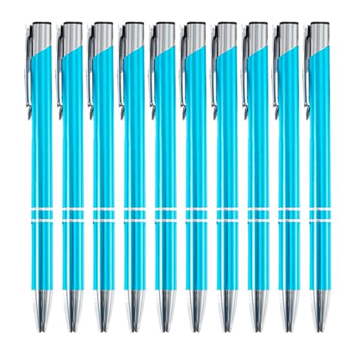 SAKEIOU 10 x Kugelschreiber, 1,0 mm, Druckkugelschreiber, Metall, Bürostift, glatter Schreibstift, Schreibwaren, Schule, Bürobedarf von SAKEIOU