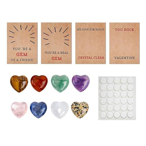 SAKEIOU 24.12.36 Stück Valentinstagskarten mit herzförmigen Steinen, Valentinstagsgeschenke für Kinder, Jungen und Mädchen, Schulparty-Mitbringsel von SAKEIOU