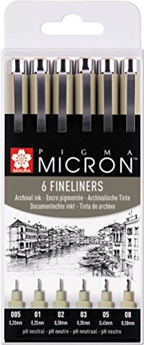 PIGMA MICRON Fineliner SET (6 Stifte, schwarz) von SAKURA