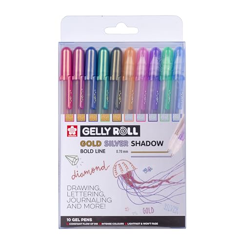 SAKURA Gelly Roll Gold & Silber Shadow Glitter Gelstifte 10er Set | Metallischer Spezialeffekt | Stifte zum Schreiben, Zeichnen, Tagebuchschreiben & Basteln SAKURA Gelly Roll Gold & Silber Shadow Glitter Gelstifte 10er Set | Metallischer Spezialeffekt | Stifte zum Schreiben, Zeichnen, Tagebuchschreiben & Basteln von SAKURA