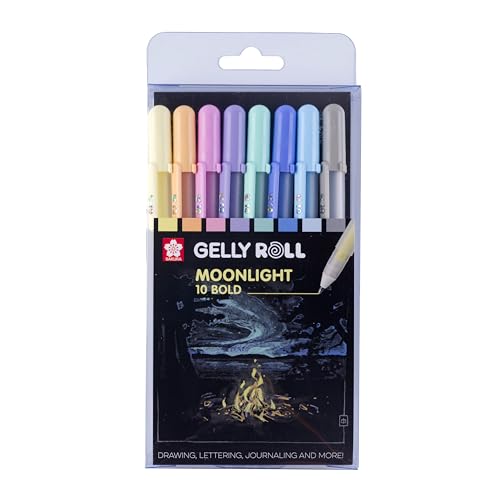 SAKURA Gelly Roll Moonlight 10 Gelstifte - 8 Pastellfarben Set - mittlere Spitze 0,5 mm - glatte Tinte auf Wasserbasis - leuchtet auf weißem und schwarzem Papier - leuchtet unter Schwarzlicht SAKURA Gelly Roll Moonlight 10 Gelstifte - 8 Pastellfarben Set - mittlere Spitze 0,5 mm - glatte Tinte auf Wasserbasis - leuchtet auf weißem und schwarzem Papier - leuchtet unter Schwarzlicht von SAKURA