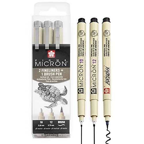 SAKURA Pigma Micron – Pigment-Fineliner-Stifte – schwarze Tinte – Brieftaschen-Sets (gemischt x 3, schwarz) von SAKURA