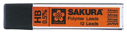 Sakura 0.5mm Polymer-Bleistiftminen für Druckbleistifte, Härtegrad HB, 60mm lang, 12 Stück von SAKURA