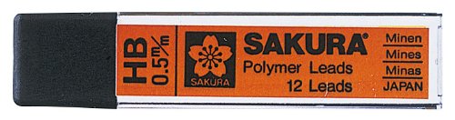 Sakura 0.5mm Polymer-Bleistiftminen für Druckbleistifte, Härtegrad HB, 60mm lang, 12 Stück von Sakura