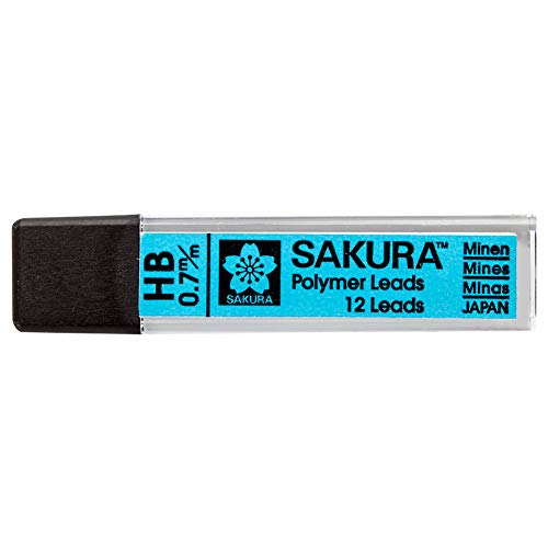 Sakura 0.7mm Polymer-Bleistiftminen für Druckbleistifte, Härtegrad HB, 60mm lang, 12 Stück von SAKURA