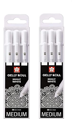 Sakura Gelly Roll White 6 Bright White Stifte im Etui, Mix-Size 08 von SAKURA