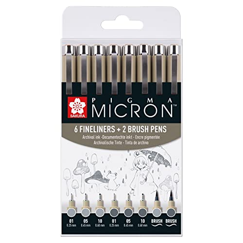 Sakura Pigma micron fineliner set Light cool gray & Cool gray 8pcs von SAKURA