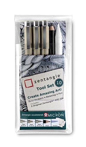 Zentangle Toolset 10, inkl. 3 Pigma Micron, Bleistift, Wischer und 5 ATC-Tiles von SAKURA