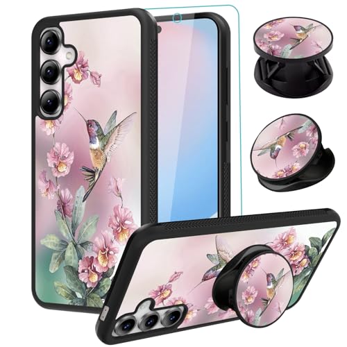 SAKUULO Kompatibel mit Samsung Galaxy S24FE 5G Hülle, [Displayschutzfolie und Ständer] Rosa Kolibri niedliches Design, Reifenstruktur, rutschfest, stoßfest, ultradünne Schutzhülle, 17 cm (6,7 Zoll) von SAKUULO