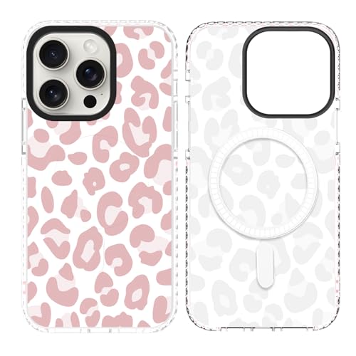 SAKUULO Magnetisch für iPhone 15 Pro Hülle [kompatibel mit MagSafe] Hellrosa Leopardenmuster Kabelloses Laden Slim Stoßfest Hülle für iPhone 15 Pro Handyhülle, Rosa Leopard (6,1 Zoll) von SAKUULO