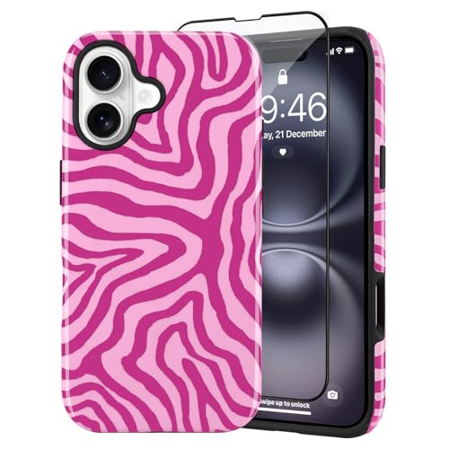SAKUULO Magnetisch für iPhone 16, Hot Pink Ocean Waves Druckmuster [kompatibel mit MagSafe] Wireless Charge Strengthen Protection Cover, Hot Pink Ocean Waves (6,1 Zoll) von SAKUULO