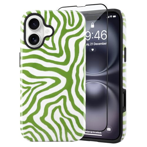 SAKUULO Magnetisch für iPhone 16, Motiv: grüne Ozeanwellen, Druckmuster [kompatibel mit MagSafe] Wireless Charge Strengthen Protection Cover, Green Ocean Waves (6,1 Zoll) von SAKUULO