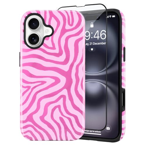 SAKUULO Magnetisch für iPhone 16, Motiv: rosa Ozeanwellen, Druckmuster [kompatibel mit MagSafe] Wireless Charge Strengthen Protection Cover, Pink Ocean Waves (6,1 Zoll) von SAKUULO