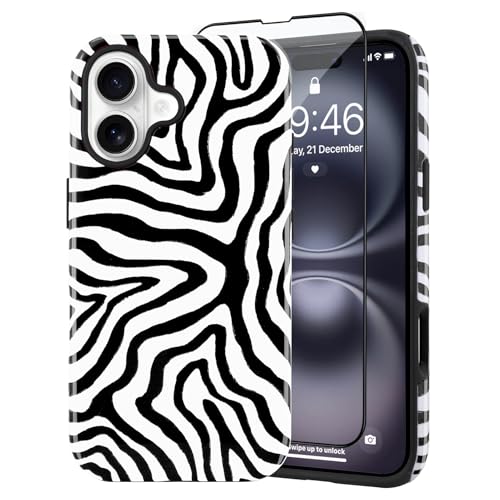 SAKUULO Magnetisch für iPhone 16, Motiv: schwarze Ozeanwellen, Druckmuster [kompatibel mit MagSafe] Wireless Charge Strengthen Protection Cover, Black Ocean Waves (6,1 Zoll) von SAKUULO