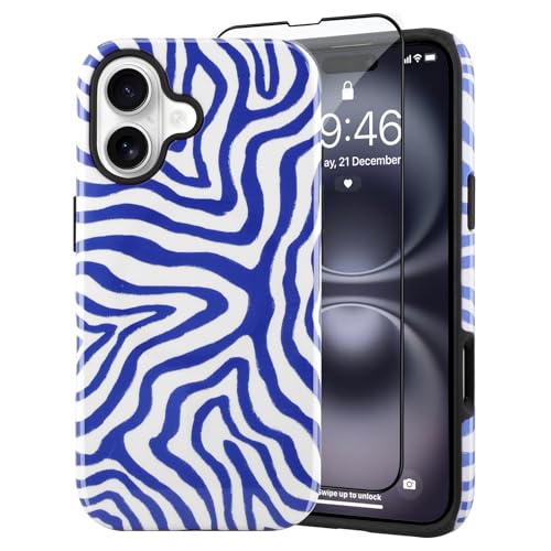 SAKUULO Magnetisch für iPhone 16, blaues Ozeanwellen-Druckmuster [kompatibel mit MagSafe] Wireless Charge Strengthen Protection Cover, Blue Ocean Waves (6,1 Zoll) von SAKUULO