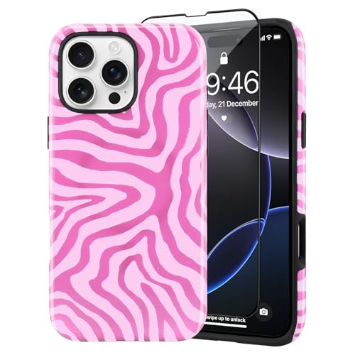 SAKUULO Magnetisch für iPhone 16 Pro, rosa Ozeanwellen-Druckmuster [kompatibel mit MagSafe] Wireless Charge Strengthen Protection Cover, Pink Ocean Waves (6,3 Zoll) von SAKUULO