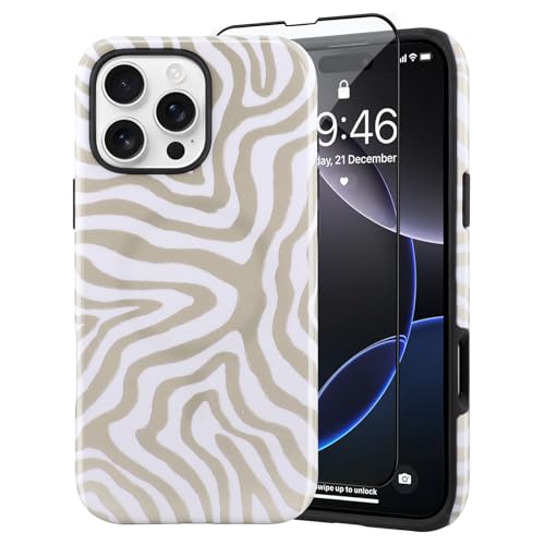 SAKUULO Magnetisch für iPhone 16 Pro, weißes Ozeanwellen-Druckmuster [kompatibel mit MagSafe] Wireless Charge Strengthen Protection Cover, White Ocean Waves (6,3 Zoll) von SAKUULO