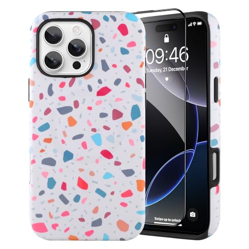SAKUULO Magnetisch für iPhone 16 Pro Max, cremefarbenes Terrazzo-Druckmuster, kompatibel mit MagSafe, kabelloses Laden, stärkende Schutzhülle, cremefarbenes Terrazzo (6,9 Zoll) von SAKUULO