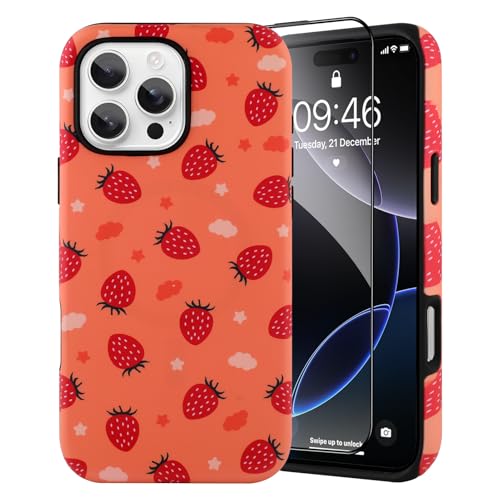 SAKUULO Magnetisch für iPhone 16 Pro Max Erdbeerfelder Druckmuster [kompatibel mit MagSafe] Wireless Charge Strengthen Protection Cover, Erdbeerfelder (6,9 Zoll) von SAKUULO